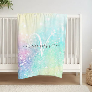 Pretty Glitter Holographic Iridescent Girly Fleece Blanket