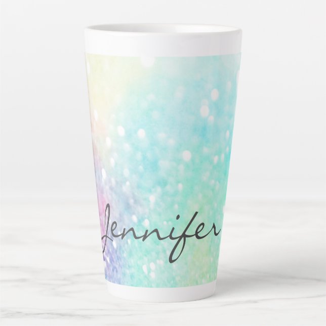 Pretty Glitter Holographic Iridescent Girly Latte Mug (Front)