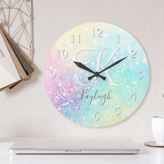 Pretty Glitter Holographic Iridescent Girly Round Clock (Creator Uploaded)