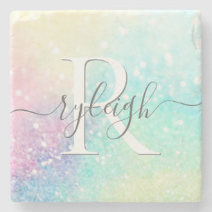 Pretty Glitter Holographic Iridescent Girly Stone Coaster