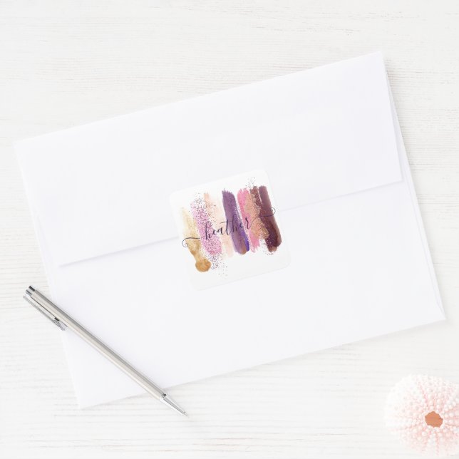 Pretty glitter smear personalized  square sticker (Envelope)
