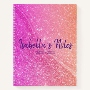 Pretty Glittered Pink orange Spiral Notebook 