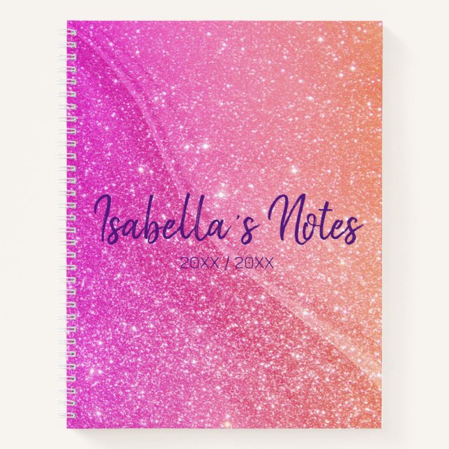 Pretty Glittered Pink orange Spiral Notebook  (Front)