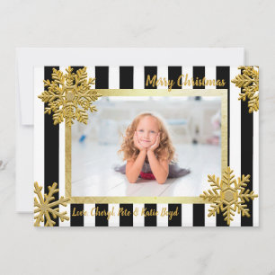 Pretty Gold and Black Custom Photo Christmas Invitation
