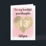 Pretty Gold and Pink 13th Birthday Granddaughter Card<br><div class="desc">A personalised pink and gold granddaughter birthday card that features a beautiful gold heart against pink watercolor. You can personalise gold heart with the age you need and add her name underneath the heart. The inside card message reads "I hope that today and every day is filled with lots of...</div>