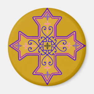 Pretty Gold and Pink Coptic Cross Magnet
