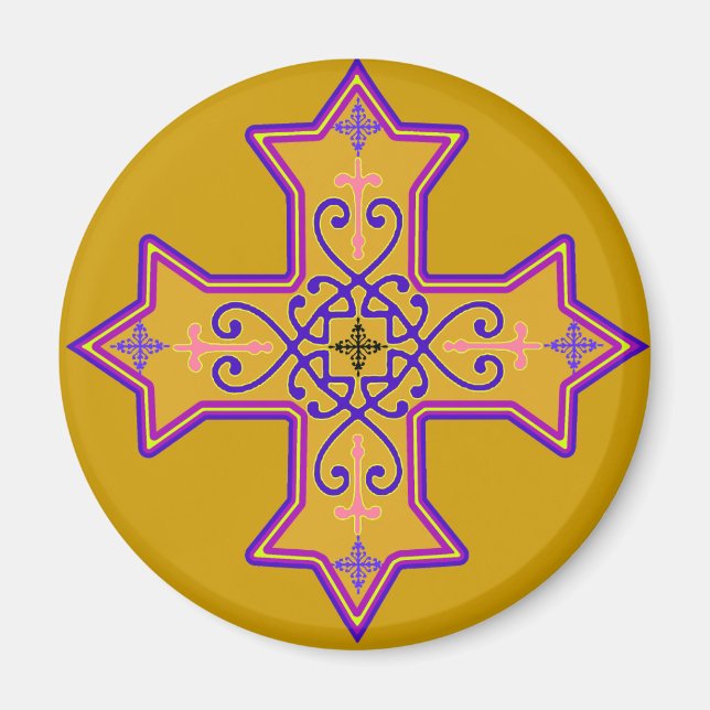 Pretty Gold and Pink Coptic Cross Magnet (Front)
