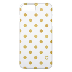 Pretty gold and white polka dots patterns monogram iPhone 8 plus/7 plus case