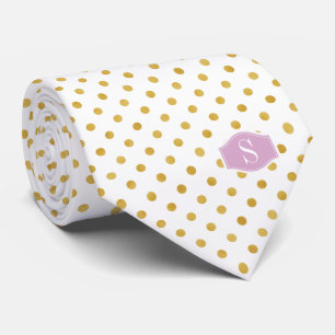 Pretty gold and white polka dots patterns monogram tie