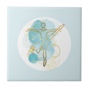 Pretty Gold Ballerina Watercolor Abstract Ceramic Tile