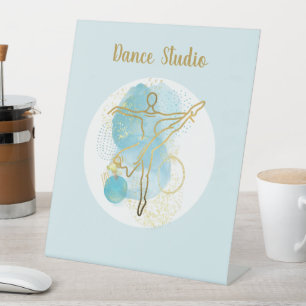 Pretty Gold Ballerina Watercolor Abstract Custom Pedestal Sign