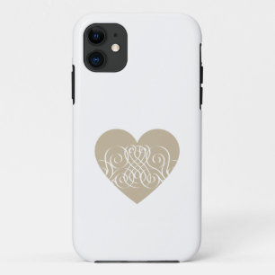 Pretty Gold / Beige Heart with White Filigree iPhone 11 Case
