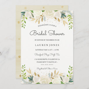 Pretty Gold Blush Floral Bridal Shower Invitation