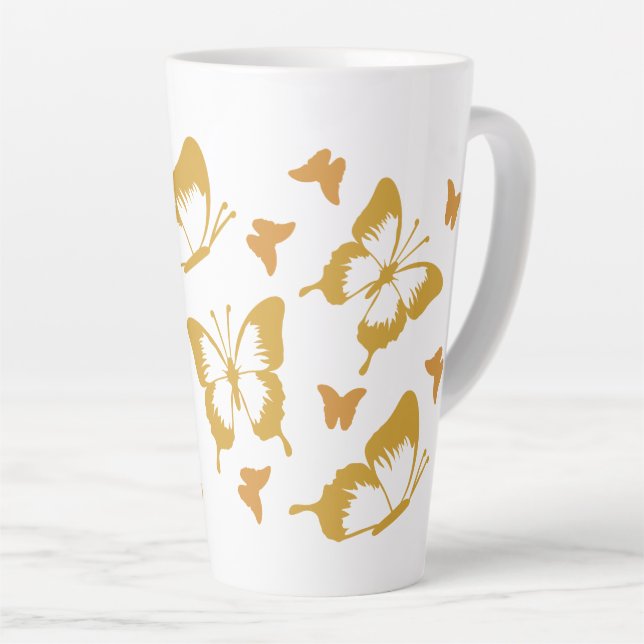 Pretty Gold Butterflies Spring Theme Latte Mug (Right Angle)