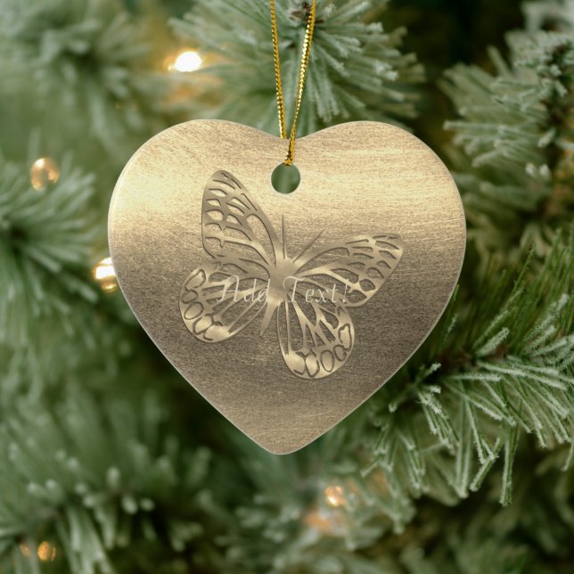 Pretty Gold Butterfly Add Text Ornament (Tree)