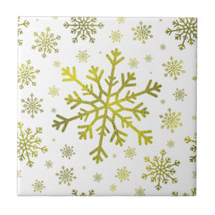 Pretty Gold Christmas Snowflakes on Winter White Ceramic Tile
