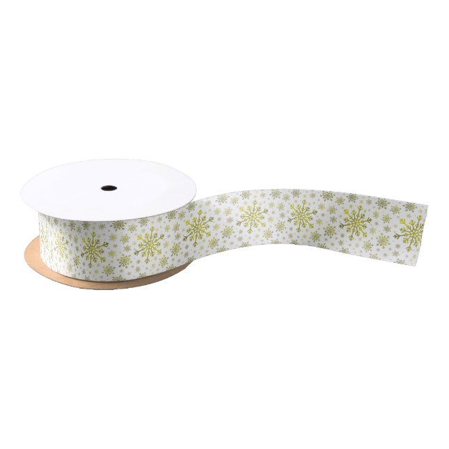 Pretty Gold Christmas Snowflakes on Winter White Satin Ribbon (Spool)