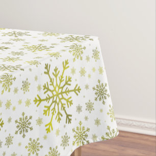 Pretty Gold Christmas Snowflakes on Winter White Tablecloth