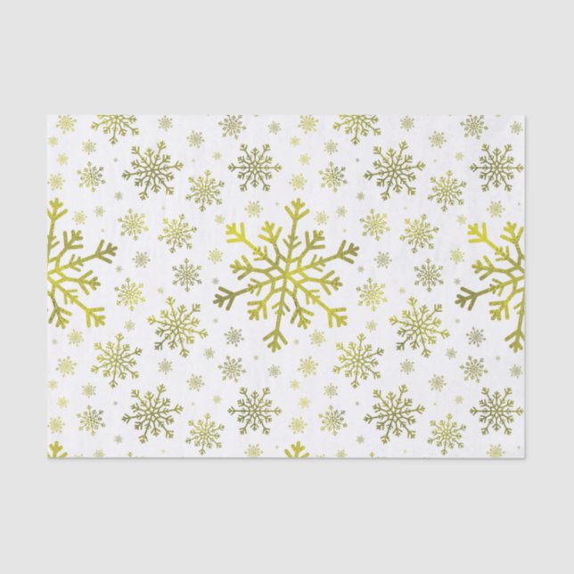 Pretty Gold Christmas Snowflakes on Winter White Tissue Paper (Front)