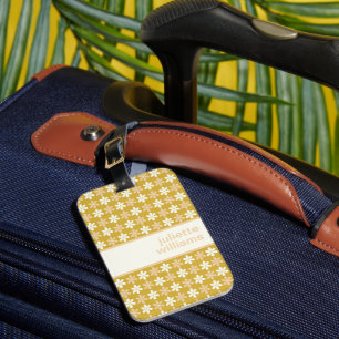 PRETTY GOLD CREAM CHAMPAGNE SMALL FLOWER PATTERN LUGGAGE TAG