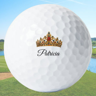 Pretty Gold Crown and Custom Name Golf Balls