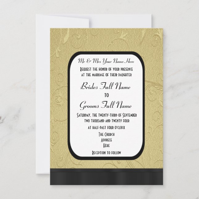 Pretty Gold damask formal wedding Invitation (Front)