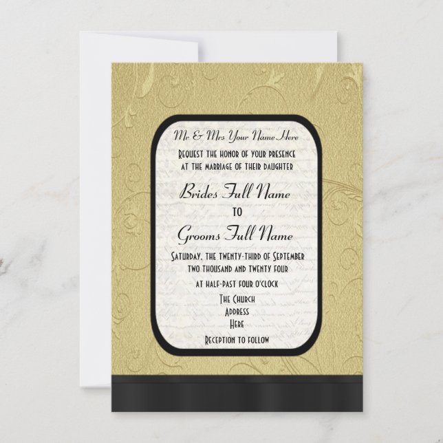 Pretty Gold damask formal wedding Invitation (Front)