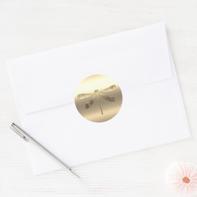 Pretty Gold Dragonfly Classic Round Sticker (Envelope)