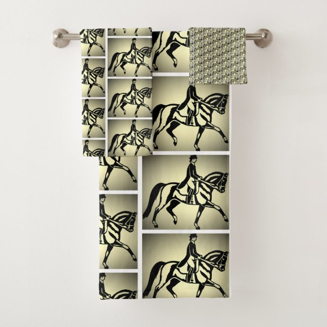 Pretty Gold Dressage Rider Bath Towel Set (Insitu)