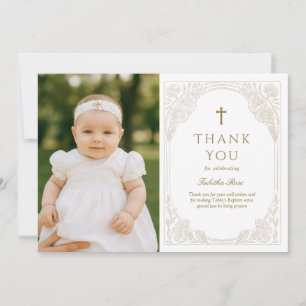 Pretty Gold Floral Baptism Thank You Card