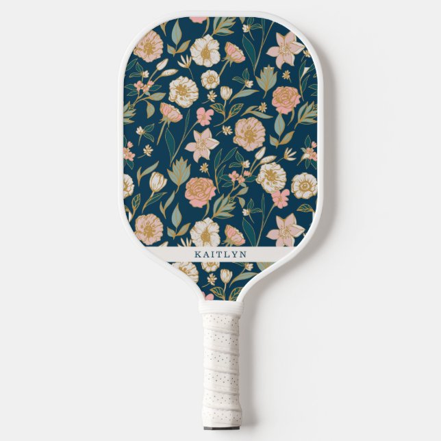Pretty Gold Floral Pattern | Personalised Name  Pickleball Paddle (Front)