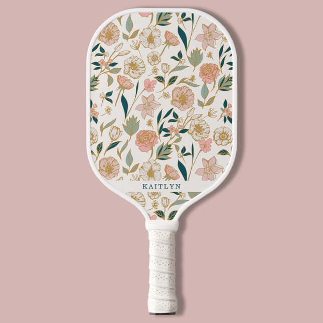 Pretty Gold Floral Pattern | Personalised Name Pickleball Paddle (Creator Uploaded)