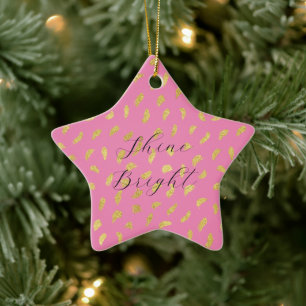 Pretty Gold Glam Pink Abstract Ceramic Ornament