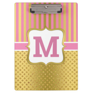Pretty Gold Glitter Dots and Pink Stripes Clipboard