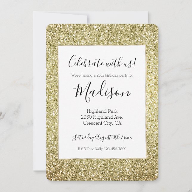 Pretty Gold Glitter Invitation (Front)
