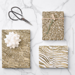 Pretty Gold Glitter Zebra Print Sparkle    Wrapping Paper Sheet