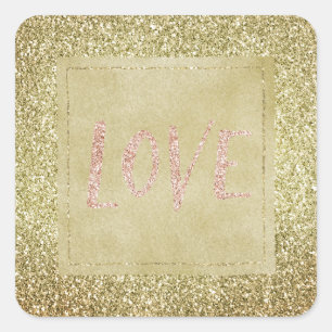 Pretty Gold Glitzy Glitter Christmas Pink Love Square Sticker