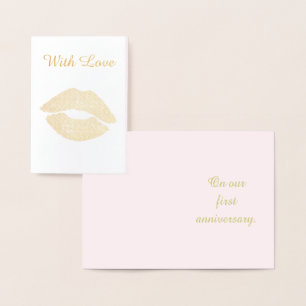 Pretty Gold Kiss First Anniversary With Love Foil Card