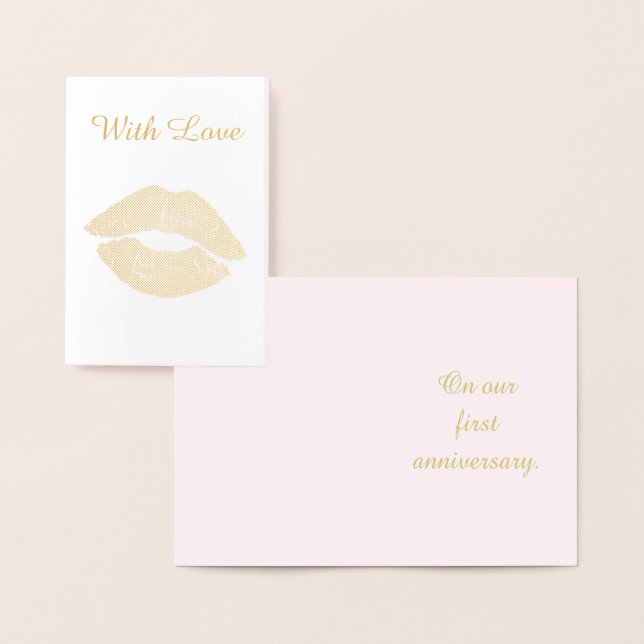 Pretty Gold Kiss First Anniversary With Love Foil Card (Display)