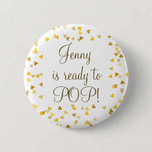 Pretty Gold Love Hearts Ready to Pop Baby Shower 6 Cm Round Badge