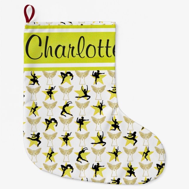 PRETTY GOLD PERSONALIZED DANCER CHRISTMAS STOCKING (Front)