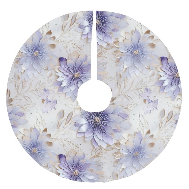 Pretty Gold Purple Pearl White Flowers Brushed Polyester Tree Skirt (Front)