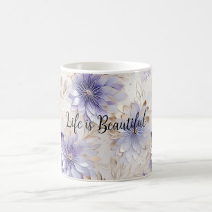 Pretty Gold Purple Pearl White Flowers Coffee Mug