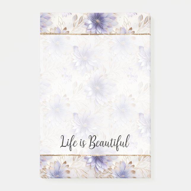 Pretty Gold Purple Pearl White Flowers Post-it Notes (Front)