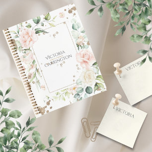 Pretty Gold Watercolor Floral Notebook
