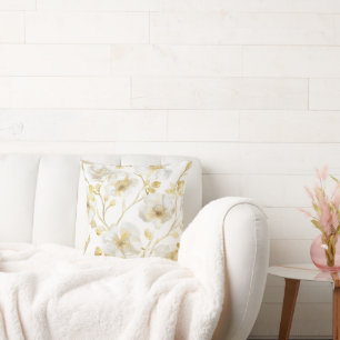 Pretty Gold White Flowers Cushion