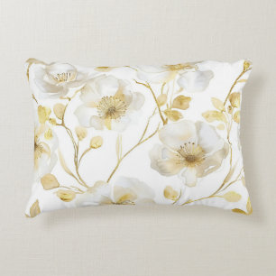Pretty Gold White Flowers Decorative Cushion
