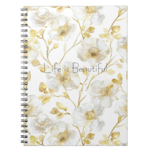 Pretty Gold White Flowers Notebook