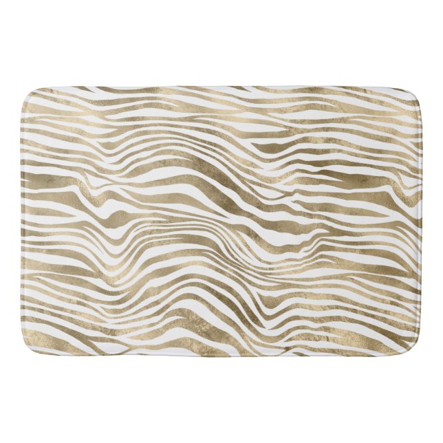 Pretty Gold White Zebra Print   Bath Mat (Front)