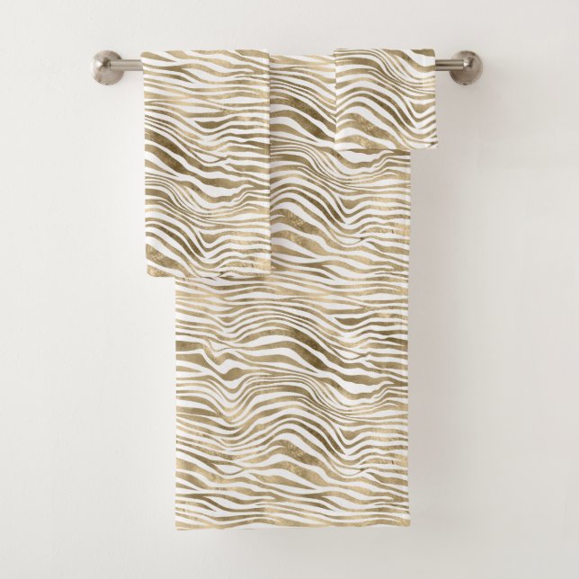 Pretty Gold White Zebra Print        Bath Towel Set (Insitu)